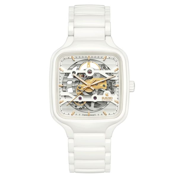 Rado True Square Skeleton automatic watch skeleton dial white ceramic bracelet 38 mm