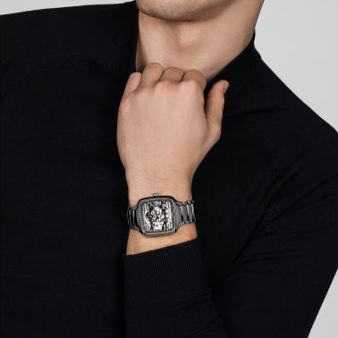 Rado True Square Skeleton automatic watch with skeleton dial and grey ceramic bracelet 38 mm