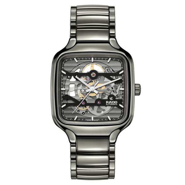 Montre Rado True Square Skeleton automatique cadran squelette bracelet céramique grise 38 mm R27125152