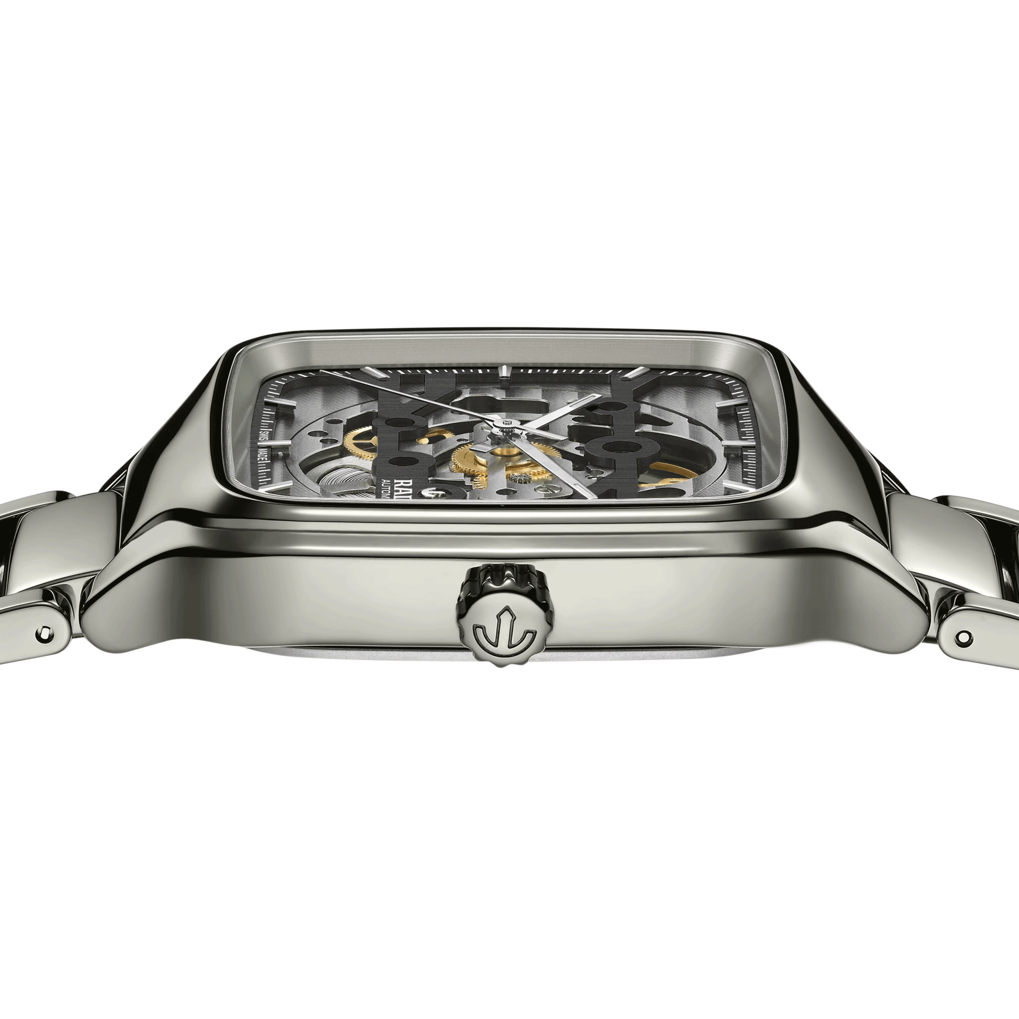 Rado True Square Skeleton automatic watch with skeleton dial and grey ceramic bracelet 38 mm