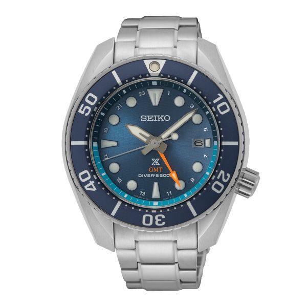 Montre Seiko Prospex Diver's Sumo GMT quartz solaire cadran bleu bracelet acier 45 mm