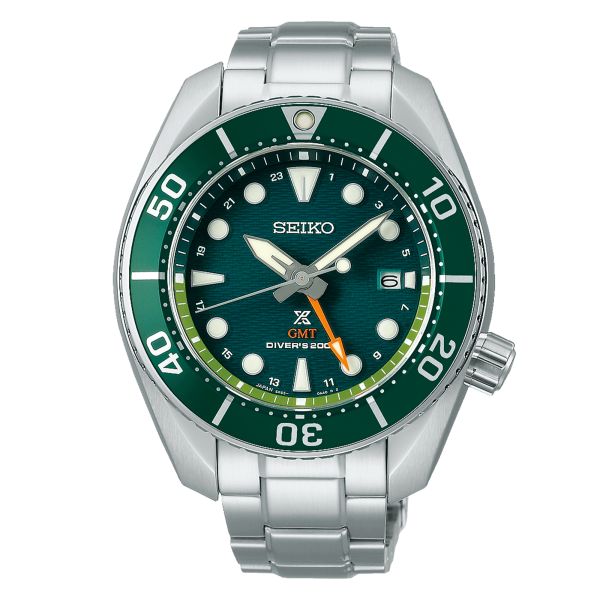 Seiko Prospex Diver's Sumo GMT solar quartz green dial steel bracelet 45 mm