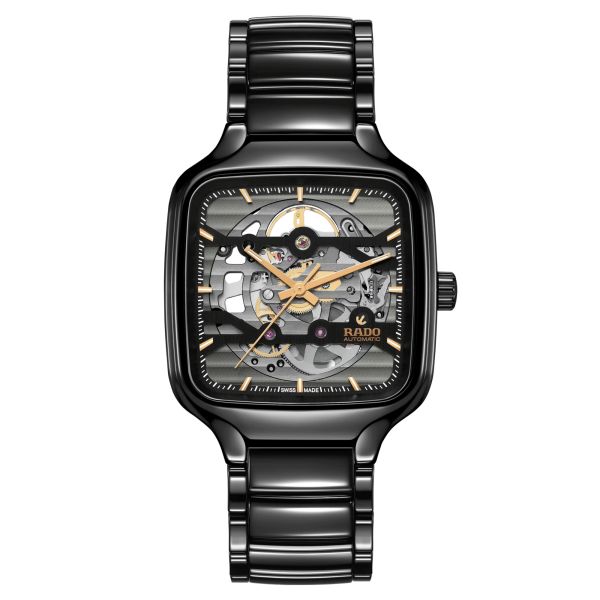 Montre Rado True Square Skeleton automatique cadran squelette bracelet céramique noire 38 mm R27124162