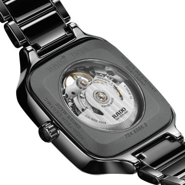 Montre Rado True Square Skeleton automatique cadran squelette bracelet céramique noire 38 mm R27124162