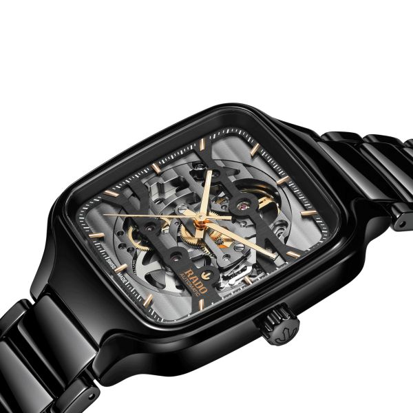 Montre Rado True Square Skeleton automatique cadran squelette bracelet céramique noire 38 mm R27124162
