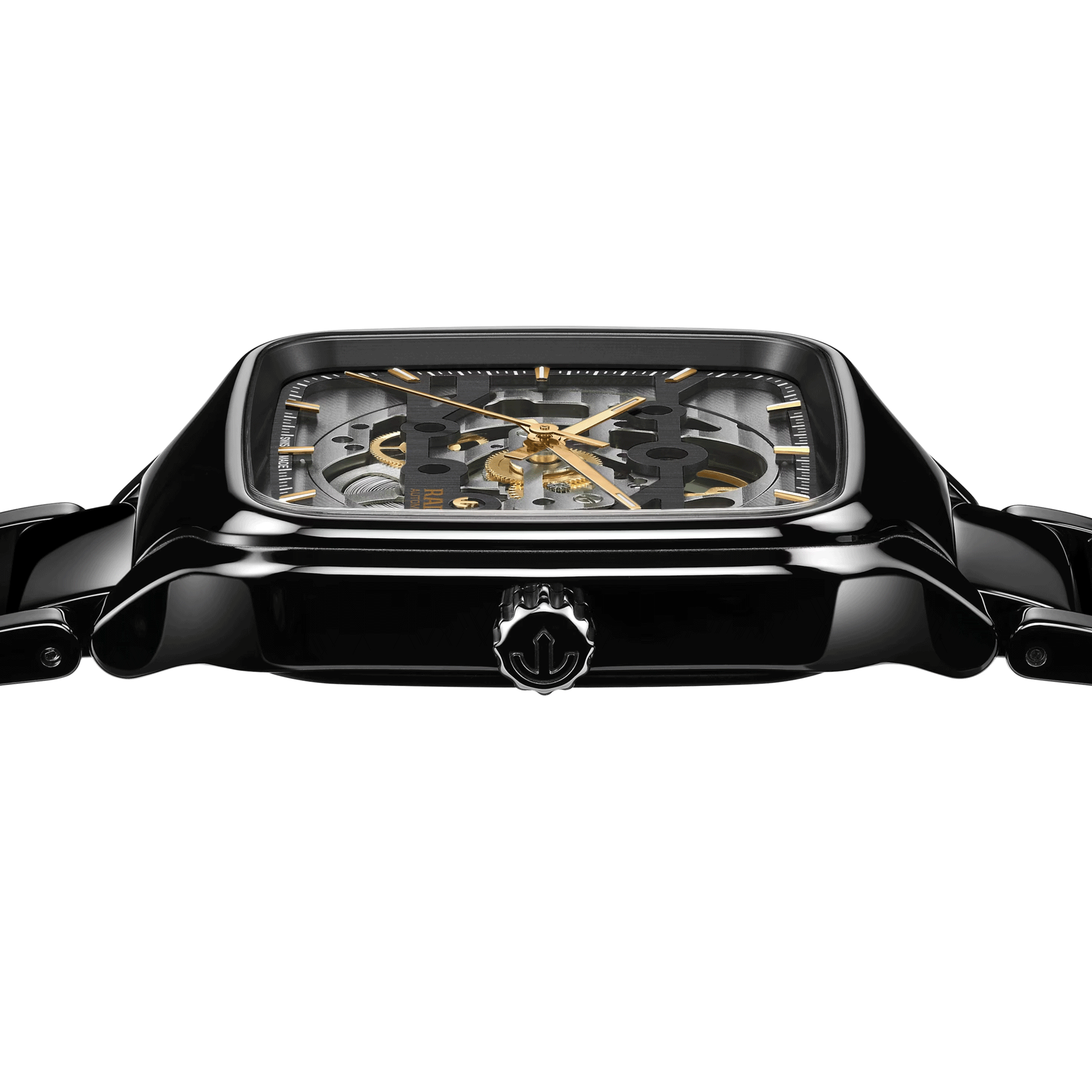 Montre Rado True Square Skeleton automatique cadran squelette bracelet céramique noire 38 mm R27124162