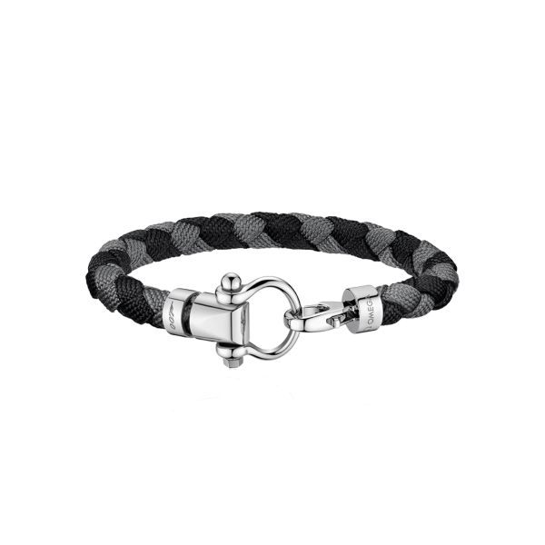 Bracelet Omega Sailing en acier inoxydable et nylon tressé noir et gris Edition 007