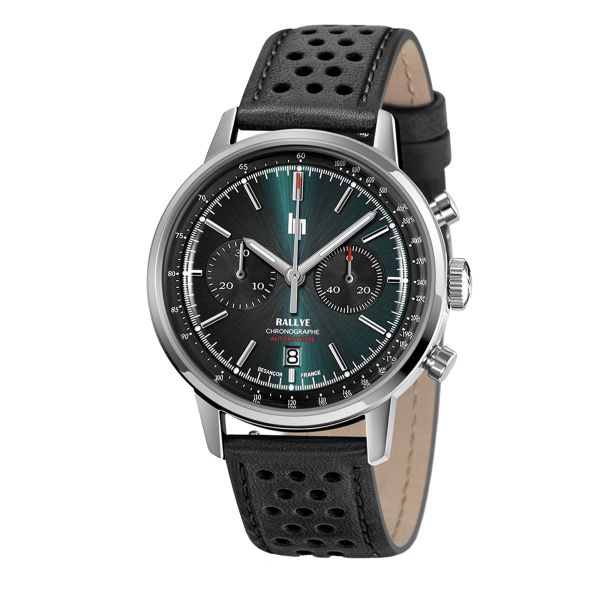 Montre Lip Rallye Chrono Edition Limitée automatique cadran vert bracelet cuir noir 42 mm