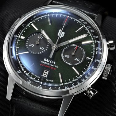 Lip Rallye Chrono Limited Edition automatic green dial black leather strap 42 mm