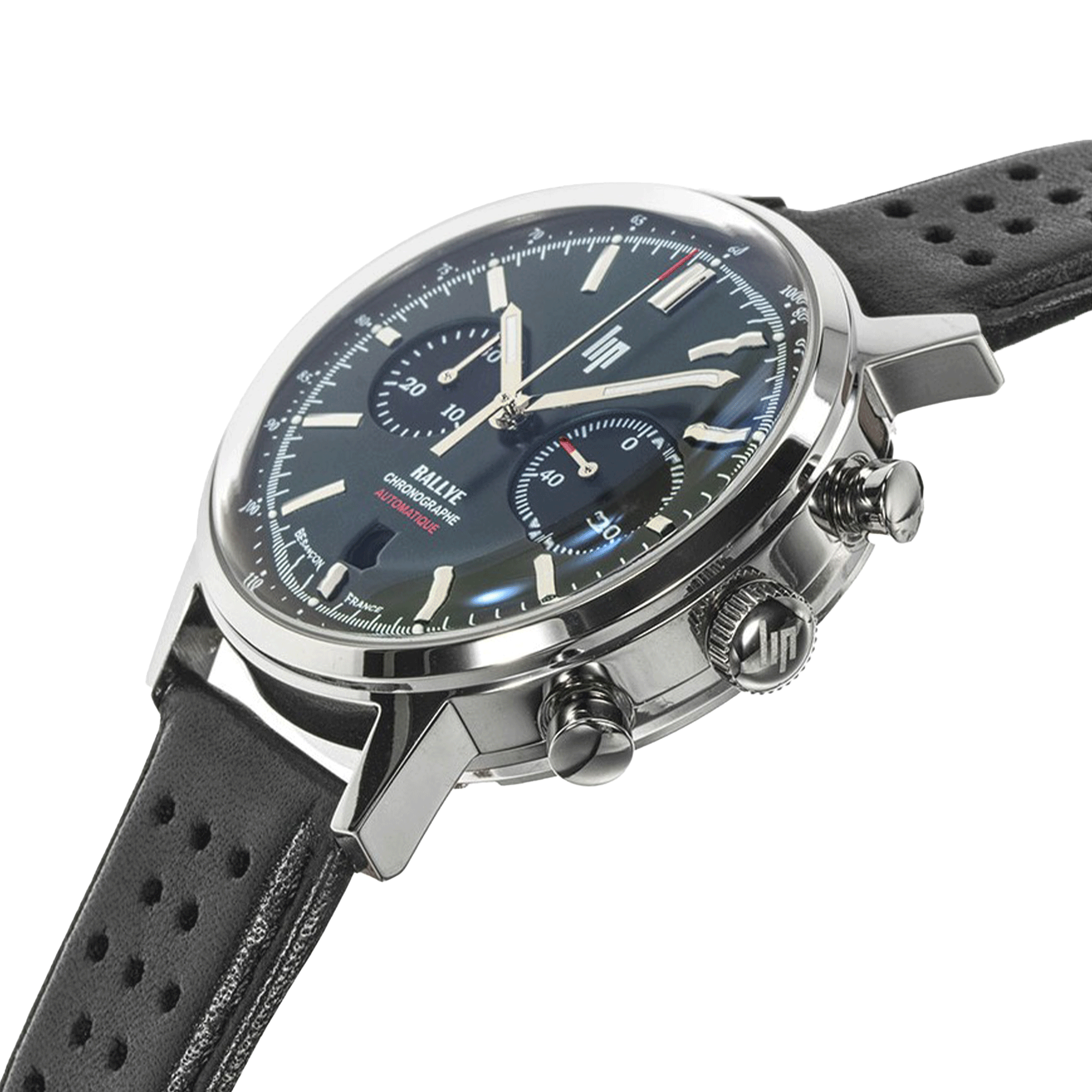 Montre Lip Rallye Chrono Edition Limitée automatique cadran vert bracelet cuir noir 42 mm