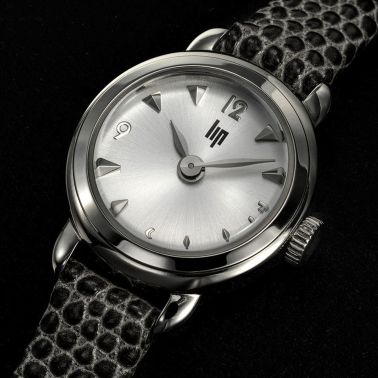 Montre Lip Henriette quartz cadran argenté bracelet cuir gris 18,5 mm