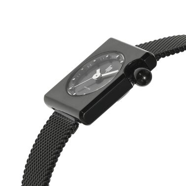 Montre Lip Mach 2000 Mini Square quartz cadran noir bracelet maille milanaise