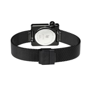 Montre Lip Mach 2000 Mini Square quartz cadran noir bracelet maille milanaise