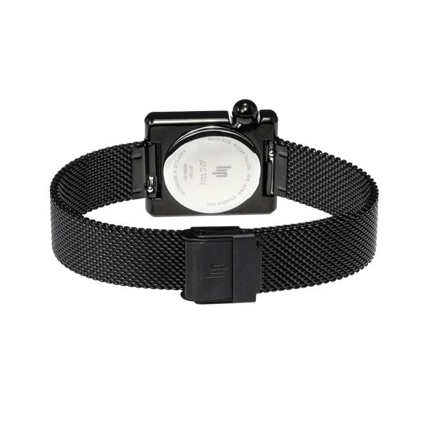 Montre Lip Mach 2000 Mini Square quartz cadran noir bracelet maille milanaise