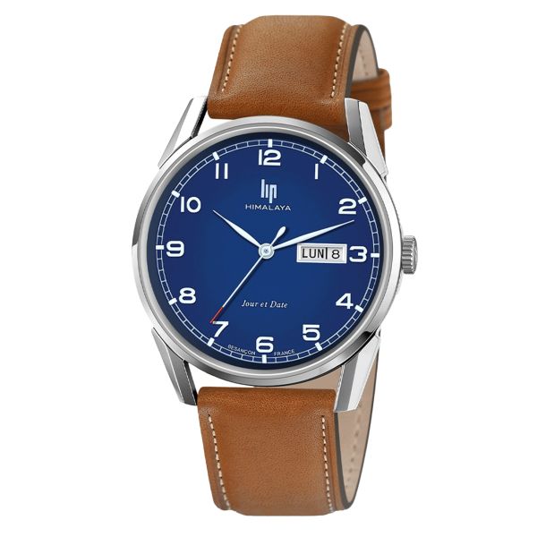 Lip Himalaya Day-Date quartz blue dial leather strap 40 mm