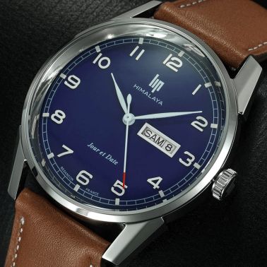 Lip Himalaya Day-Date quartz blue dial leather strap 40 mm