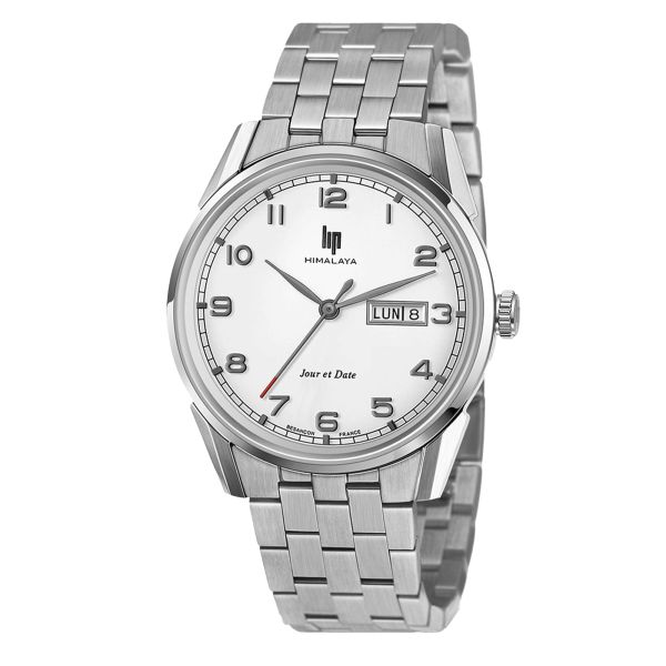 Lip Himalaya Day-Date quartz white dial steel bracelet 40 mm