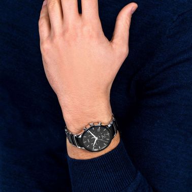 Montre Rado Centrix quartz chronographe cadran noir bracelet céramique noire 40 mm