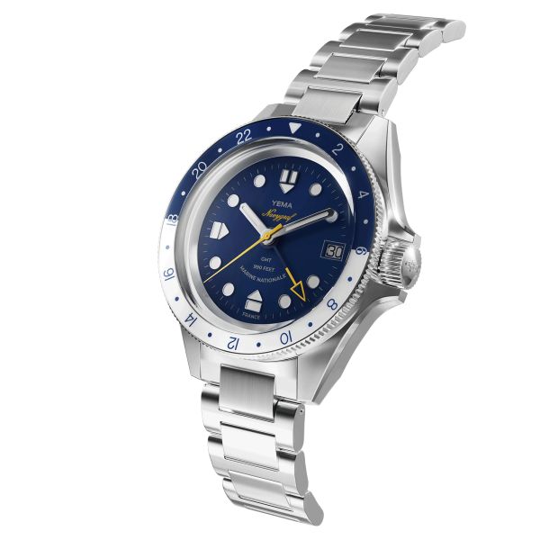 Montre Yema Navygraf Marine Nationale GMT automatique cadran bleu bracelet acier 38,5 mm YNAV23MN-AMS