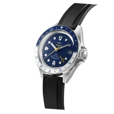 Yema Navygraf Marine Nationale GMT automatic watch blue dial black rubber strap 38,5 mm YNAV23MN-GRBS