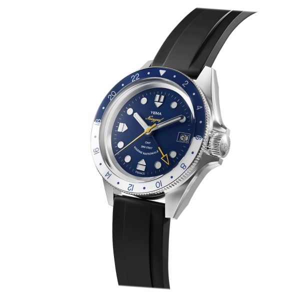 Yema Navygraf Marine Nationale GMT automatic watch blue dial black rubber strap 38,5 mm YNAV23MN-GRBS