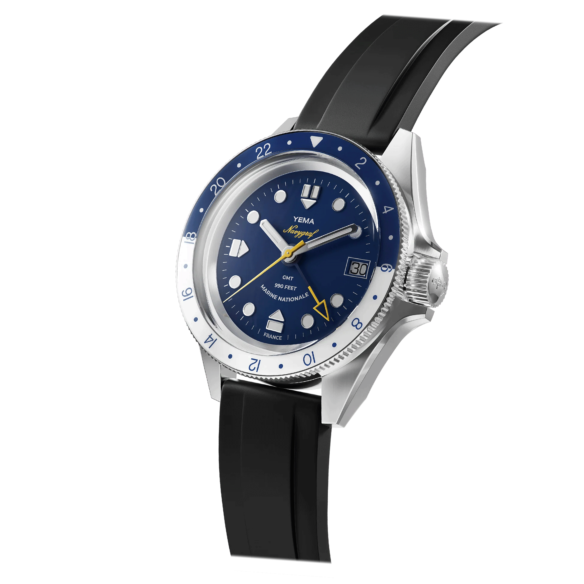 Montre Yema Navygraf Marine Nationale GMT automatique cadran bleu bracelet caoutchouc noir 38,5 mm YNAV23MN-GRBS