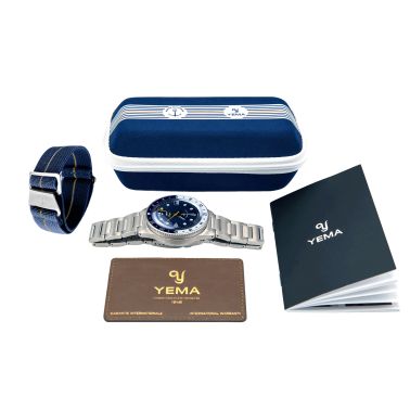 Montre Yema Navygraf Marine Nationale GMT automatique cadran bleu bracelet caoutchouc noir 38,5 mm YNAV23MN-GRBS