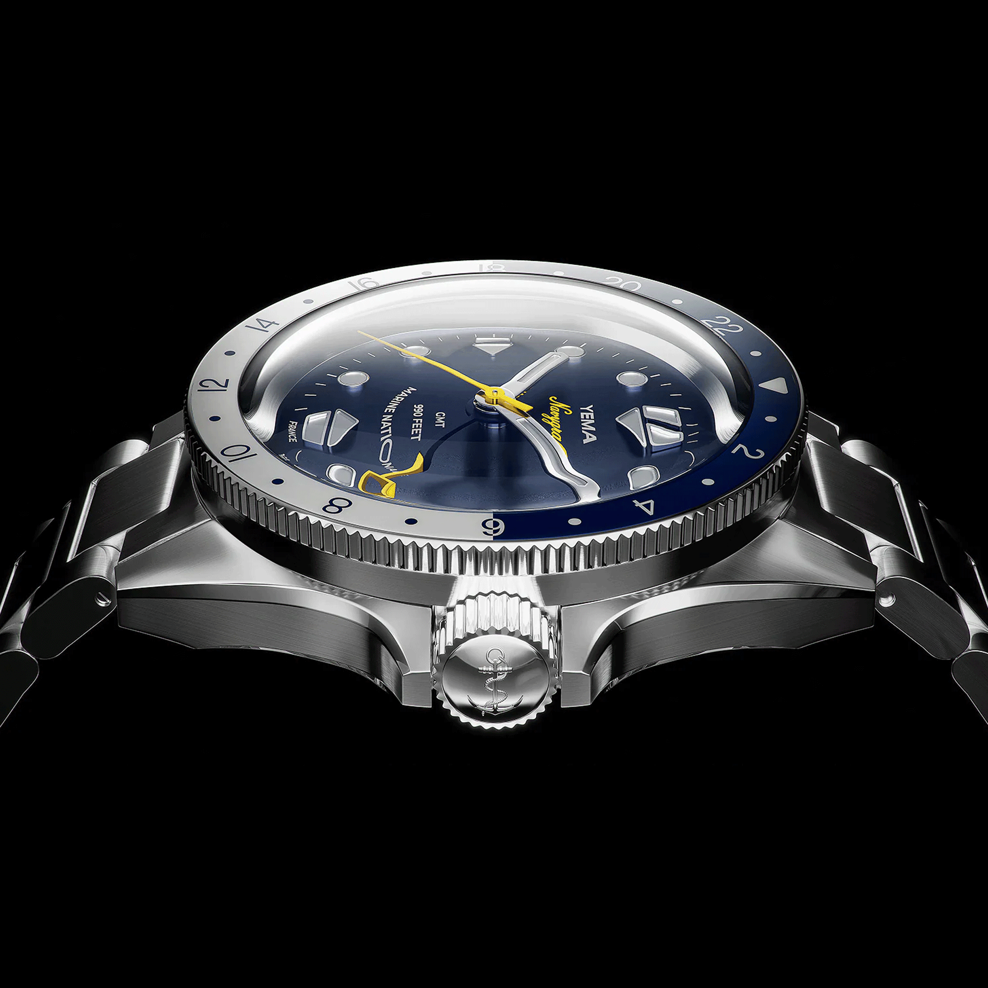 Montre Yema Navygraf Marine Nationale GMT automatique cadran bleu bracelet caoutchouc noir 38,5 mm YNAV23MN-GRBS