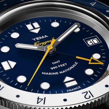Montre Yema Navygraf Marine Nationale GMT automatique cadran bleu bracelet caoutchouc noir 38,5 mm YNAV23MN-GRBS