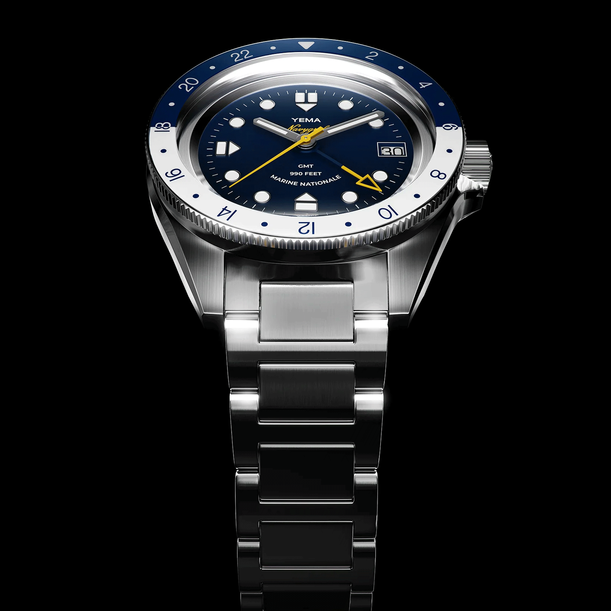 Montre Yema Navygraf Marine Nationale GMT automatique cadran bleu bracelet caoutchouc noir 38,5 mm YNAV23MN-GRBS