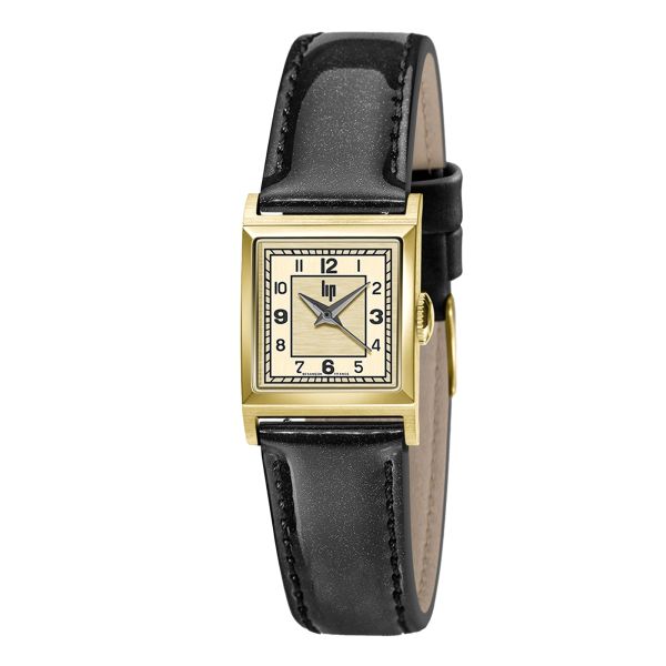 Lip Churchill C18 quartz gold dial black leather strap 21 x 21 mm