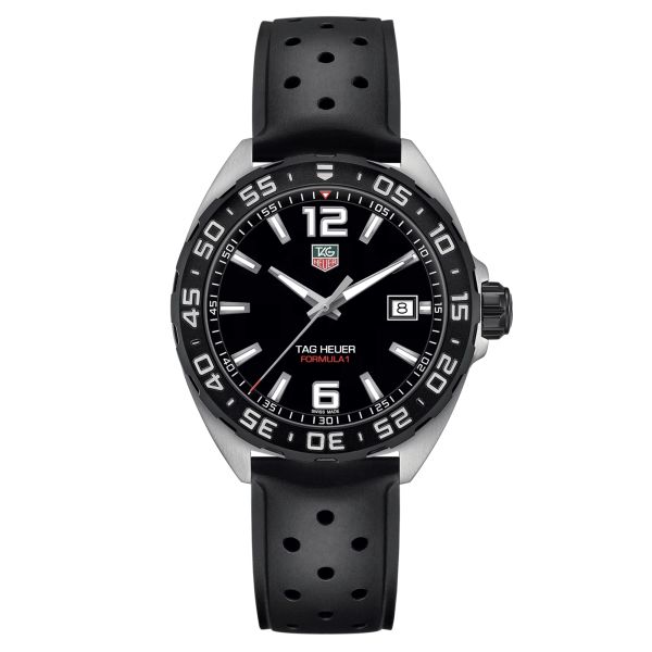 TAG Heuer Formula 1 quartz watch black dial black perforated rubber strap 41 mm
