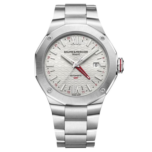 Baume et Mercier Riviera GMT automatic watch silver dial steel bracelet 42 mm M0A10658