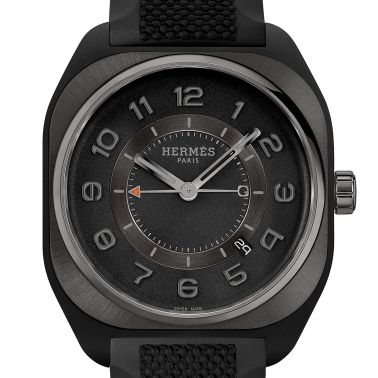 Hermès H08 automatic watch black gold dial black rubber strap 42 mm