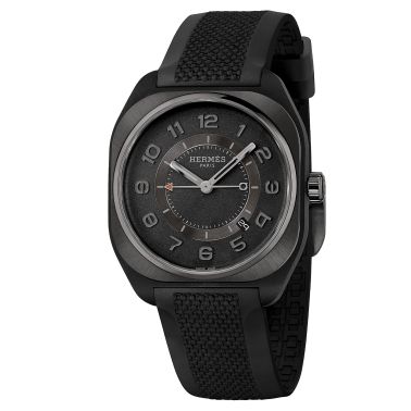 Hermès H08 automatic watch black gold dial black rubber strap 42 mm