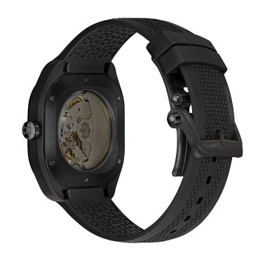 Hermès H08 automatic watch black gold dial black rubber strap 42 mm