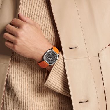 Hermès H08 DLC black automatic Watch dial black rubber strap orange 42 mm W049430WW00