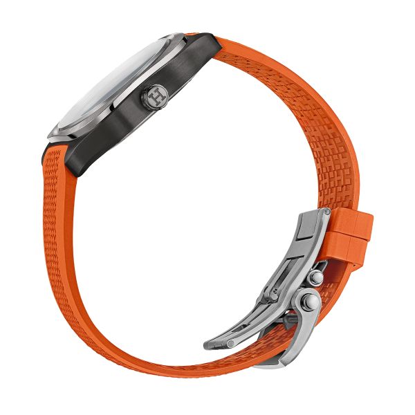 Hermès H08 DLC black automatic Watch dial black rubber strap orange 42 mm W049430WW00