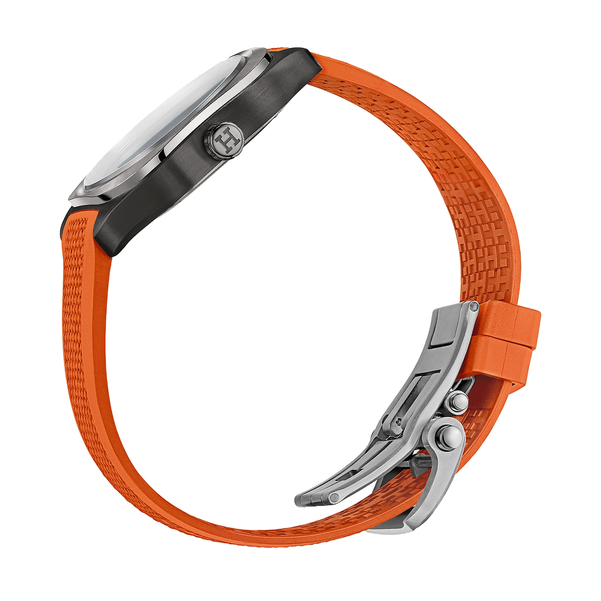 Hermès H08 DLC black automatic Watch dial black rubber strap orange 42 mm W049430WW00