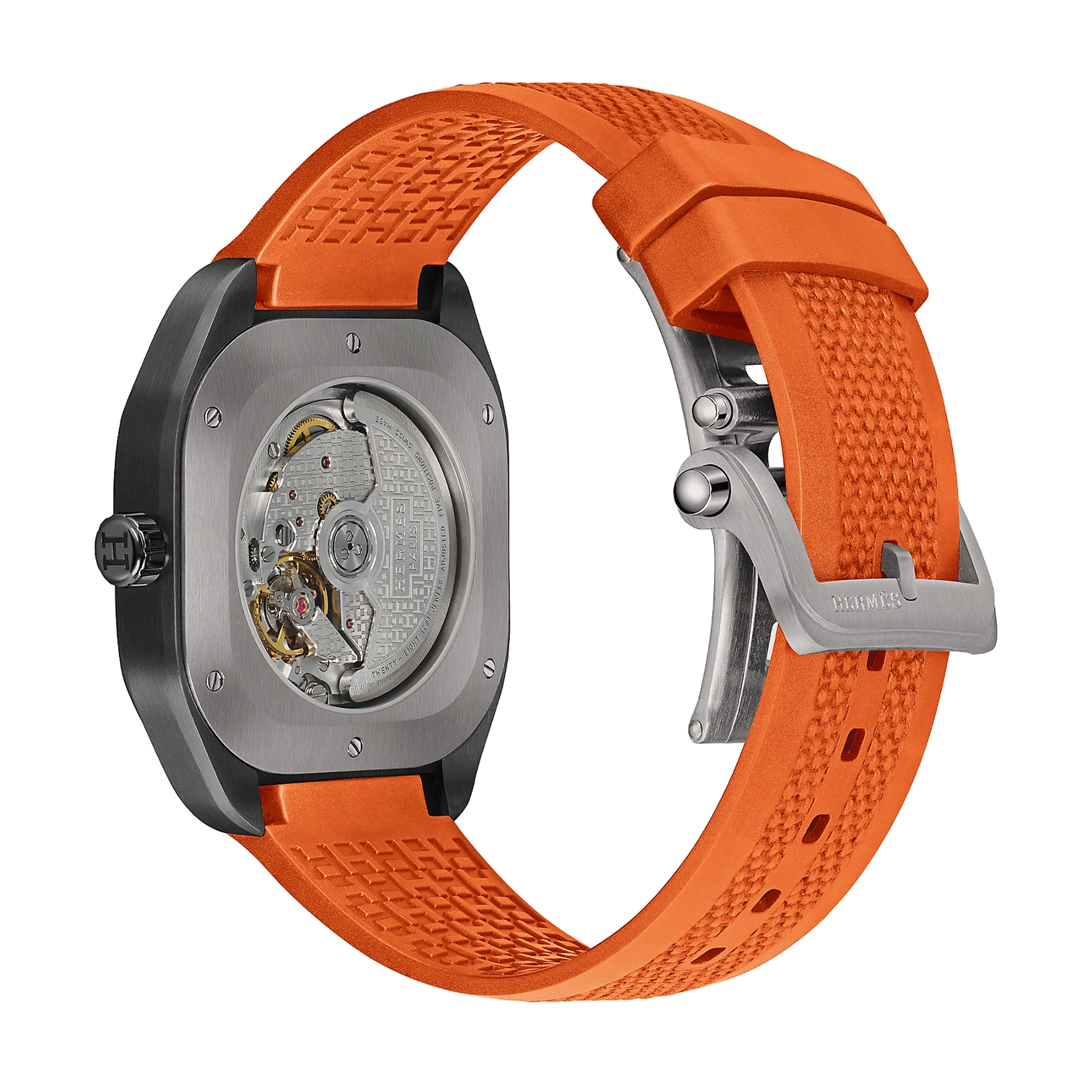 Hermès H08 DLC black automatic Watch dial black rubber strap orange 42 mm W049430WW00
