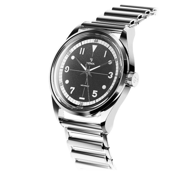 Yema Urban Field mechanical watch black dial steel bracelet 20 cm Bonklip 37,5 mm YFLD23-37-AM3S