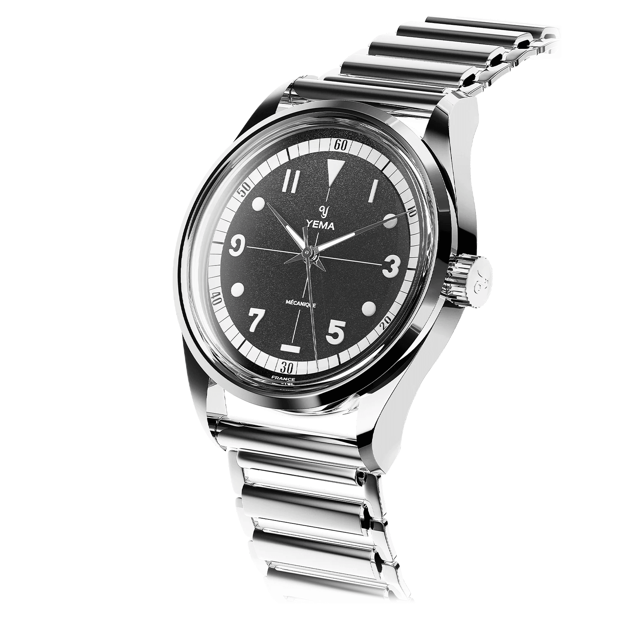 Yema Urban Field mechanical watch black dial steel bracelet 20 cm Bonklip 37,5 mm YFLD23-37-AM3S