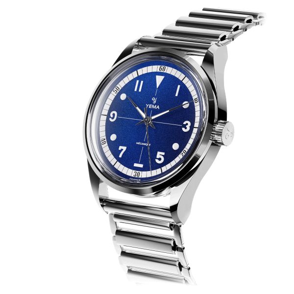 Yema Urban Field mechanical watch blue dial steel bracelet 20 cm Bonklip 37,5 mm YFLD23-37-GM3S