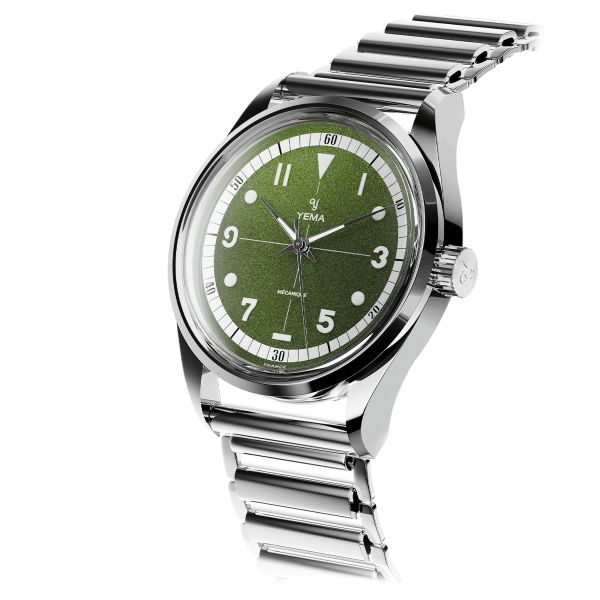 Montre Yema Urban Field mécanique cadran vert bracelet acier 20 cm Bonklip 37,5 mm YFLD23-37-ZM3S