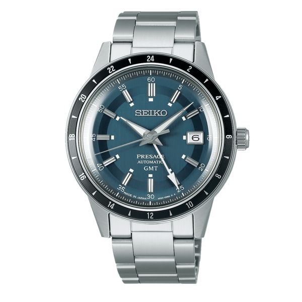 Montre Seiko Presage Style 60's GMT automatique cadran bleu bracelet acier 40,8 mm