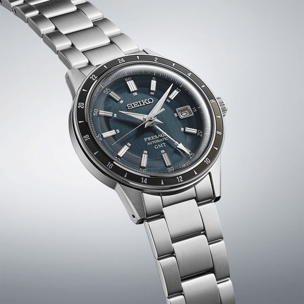 Seiko Presage Style 60's GMT automatic blue dial leather strap 40.8 mm