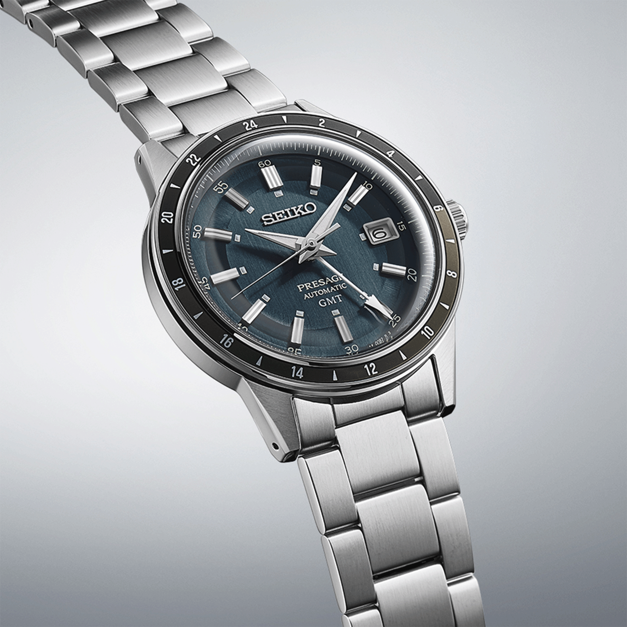 Seiko Presage Style 60's GMT automatic blue dial leather strap 40.8 mm