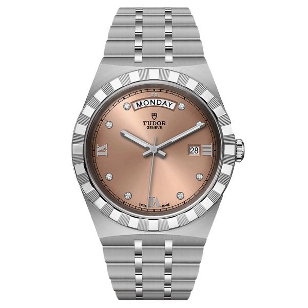 Tudor Royal automatic watch with diamond markers salmon dial steel bracelet 41 mm M28600-0011