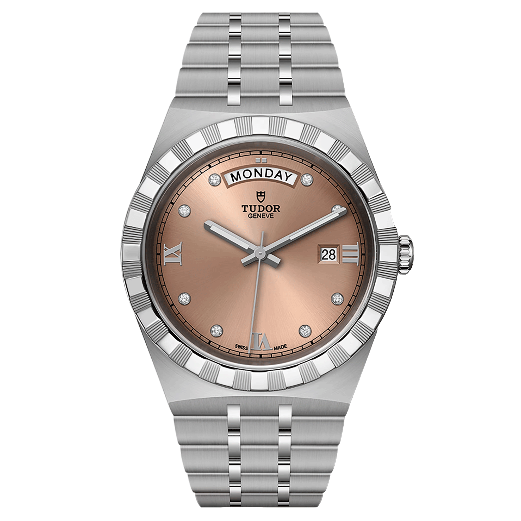 Tudor Royal automatic watch with diamond markers salmon dial steel bracelet 41 mm M28600-0011