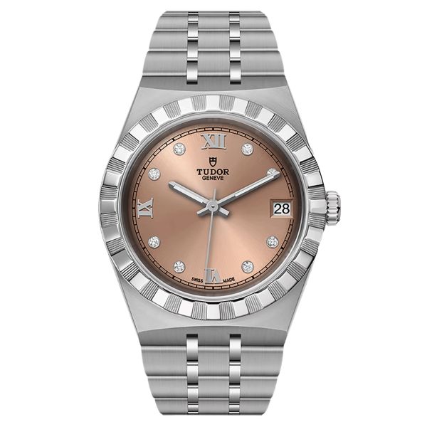 Tudor Royal automatic watch with diamond markers salmon dial steel bracelet 34 mm